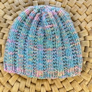 Kids Knit Beanie Pastel‎ Blue Pink Multicolor Hat Handmade Soft Winter